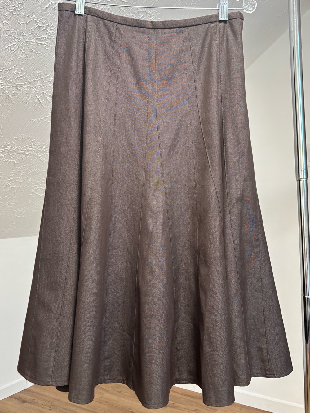 Lana Lee paneled midi skirt with iridescent sheen, size 6 (runs large)